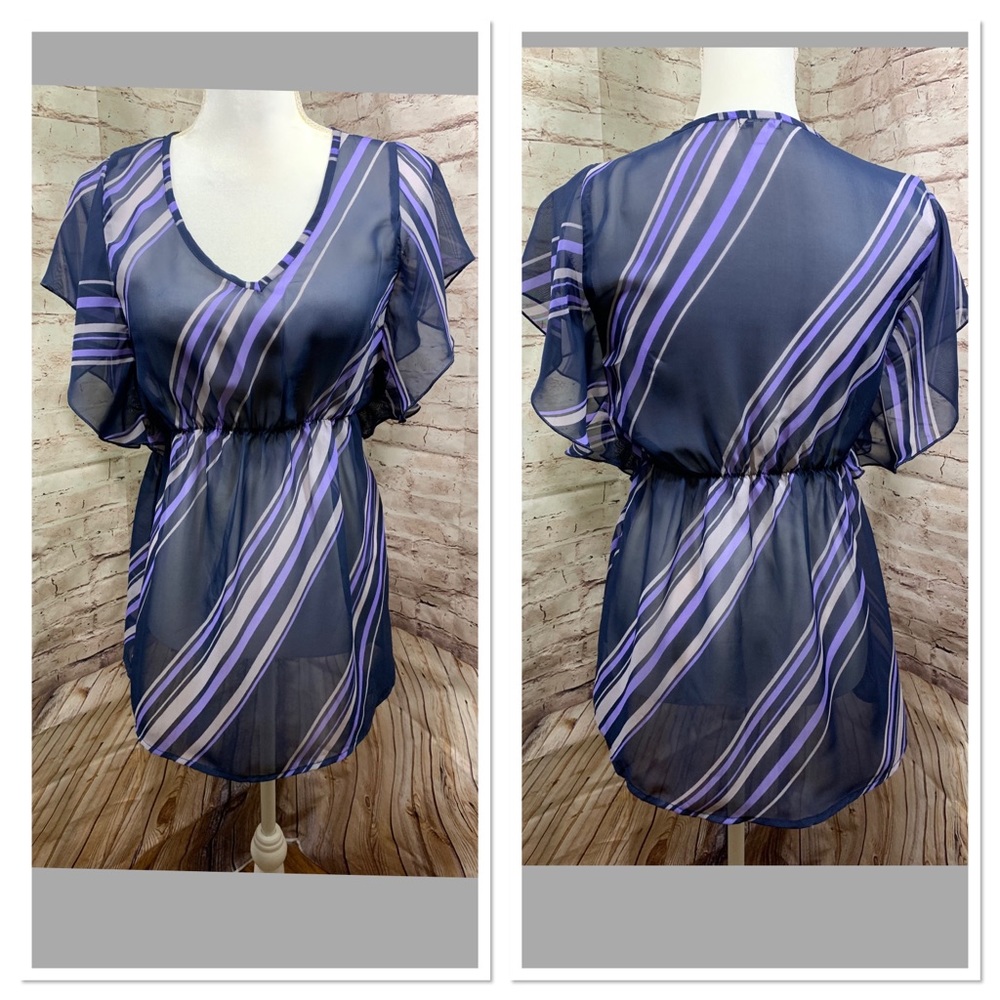Lily Star sheer blouse vibrant purple SZ Small